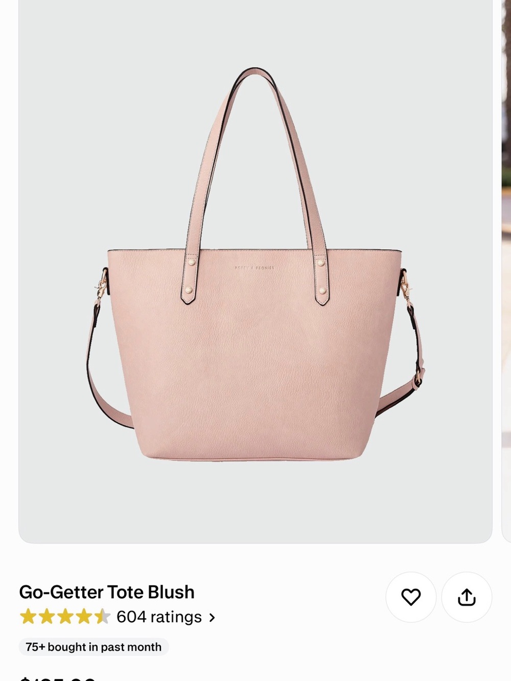 Poppy & Peonies Blush Leather Tote with Removable Strap